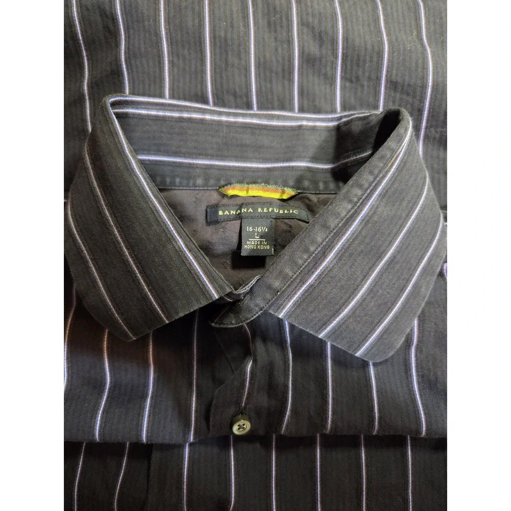 Banana Republic Shirt Mens Large Black‎ Striped Long Sleeve Button Front Dress